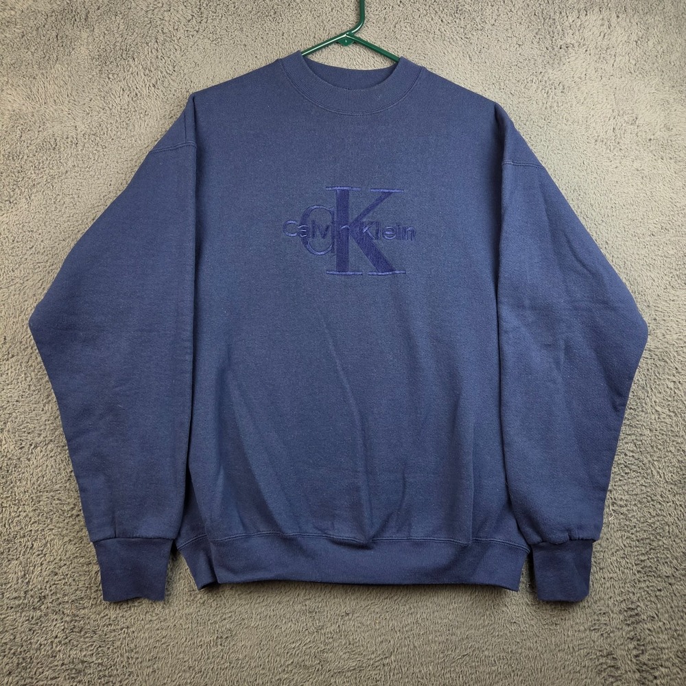Vintage Calvin Klein Sweatshirt Men's Extra Large Blue Embroidered Logo 90s CK